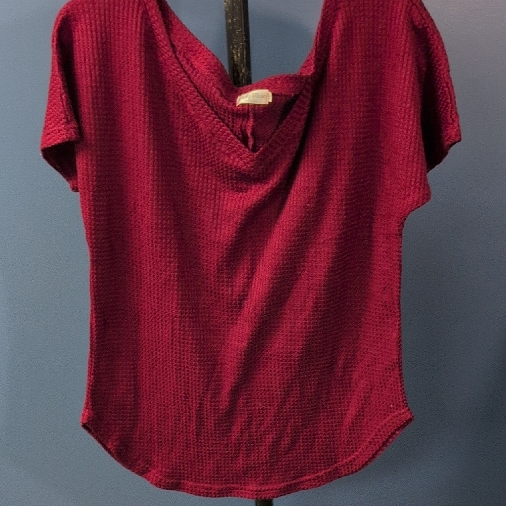 Red Ribbed Dolman Sleeve Blouse